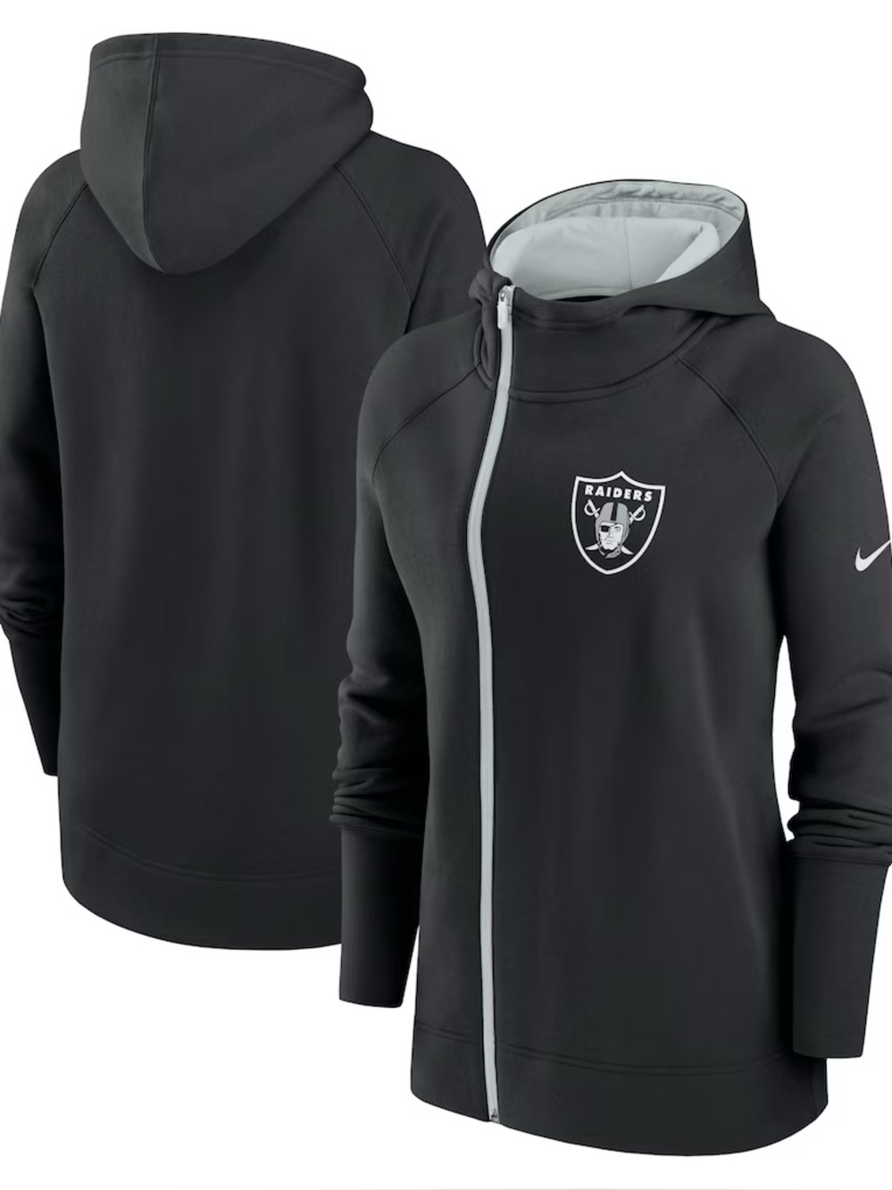 NIKE Las Vegas Raiders Black Asymmetrical Raglan Full-Zip Hoodie / Size S / NEW